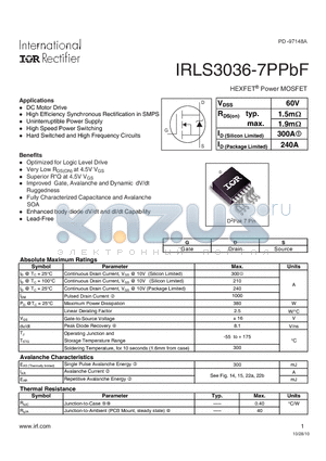 IRLS3036-7PPBF_10 datasheet - HEXFETPower MOSFET