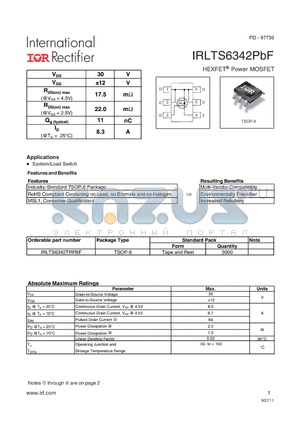 IRLTS6342PBF datasheet - Industry-Standard TSOP-6 Package