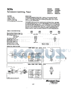 GB200A datasheet - SCRs Nanosecond Switching, Planar