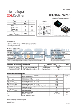 IRLHS6276PBF datasheet - HEXFET Power MOSFET