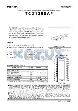 TCD1208AP datasheet - CCD LINEAR IMAGE SENSOR