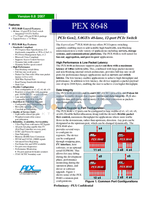 PEX8648 datasheet - PCIe Gen2, 5.0GT/s 48-lane, 12-port PCIe Switch