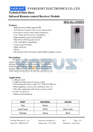 IRM-2638 datasheet - Infrared Remote-control Receiver Module