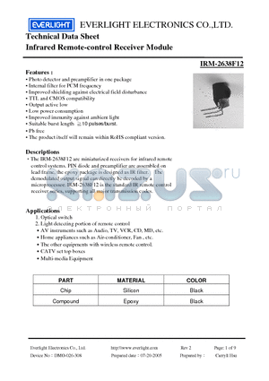 IRM-2638F12 datasheet - Infrared Remote-control Receiver Module