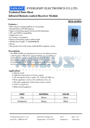 IRM-2638F6 datasheet - Infrared Remote-control Receiver Module