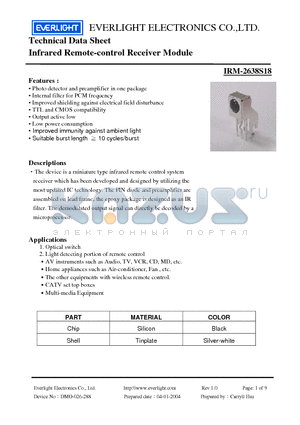IRM-2638S18 datasheet - Infrared Remote-control Receiver Module