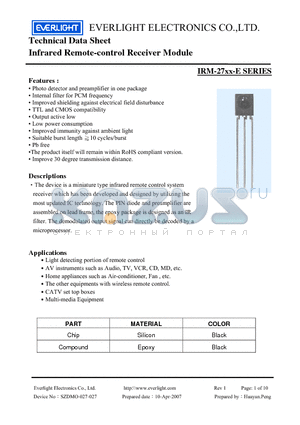 IRM-2733-E datasheet - Infrared Remote-control Receiver Module