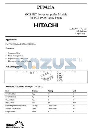 PF0415 datasheet - MOS FET Power Amplifier Module for PCS 1900 Handy Phone