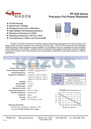 PF1220-4 datasheet - PF1220 Series Precision Foil Power Resistors
