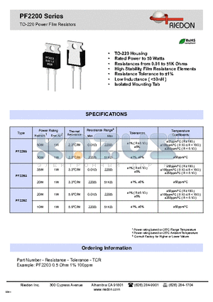 PF2200_11 datasheet - TO-220 Power Film Resistors