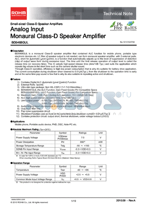 TCFGA1A106M8R datasheet - Analog Input Monaural Class-D Speaker Amplifier
