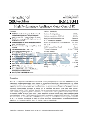 IRMCF341 datasheet - High Performance Appliance Motor Control IC