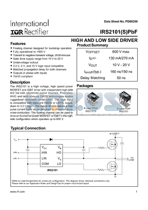 IRS2101PBF datasheet - HIGH AND LOW SIDE DRIVER