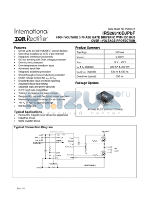 IRS26310DJPBF datasheet - HIGH VOLTAGE 3 PHASE GATE DRIVER IC WITH DC BUS