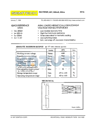 PF75 datasheet - RECTIFIER, 6kV, 500mA, 350ns PF75