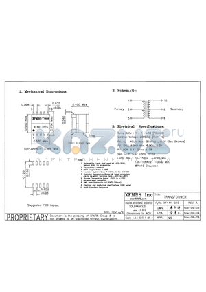 XF441-01S datasheet - TRANSFORMER