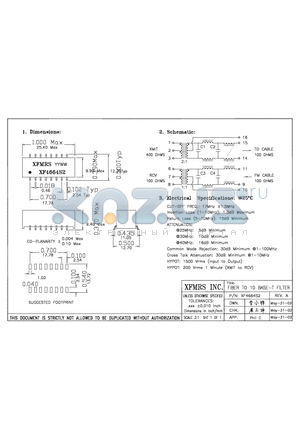 XF4664S2 datasheet - FIBER TO 10 BASE-T FILTER