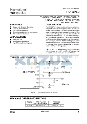 IRU1237SC datasheet - THREE INTEGRATED, FIXED OUTPUT LINEAR VOLTAGE REGULATORS