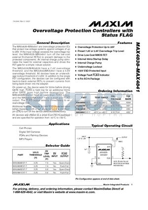 MAX4839EXT-T datasheet - Overvoltage Protection Controllers with Status FLAG