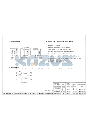 XF5006T datasheet - Data Couplin Transformer