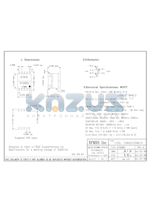 XF50864 datasheet - HDSL TRANSFORMER