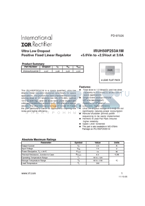 IRUH50P253A1MK datasheet - Ultra Low Dropout Positive Fixed Linear Regulator 5.0Vin to 2.5Vout at 3.0A