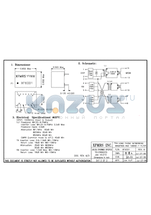 XF6001 datasheet - HOME PHONE NETWORKING BANDPASS AND 10BASE-T FILTER