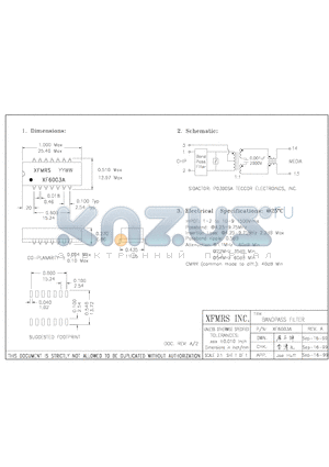 XF6003A datasheet - BANDPASS FILTER