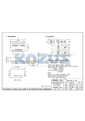 XF6005B datasheet - BANDPASS FILTER