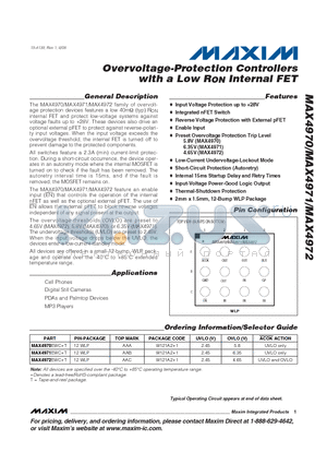 MAX4970 datasheet - Overvoltage-Protection Controllers with a Low RON Internal FET