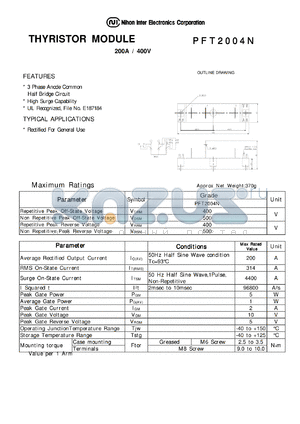 PFT2004N datasheet - THYRISTOR MODULE 200A / 400V