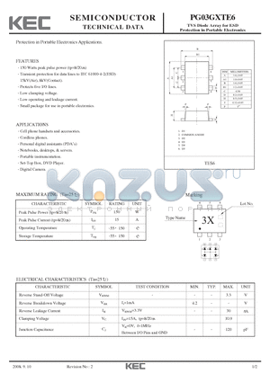 PG03GXTE6 datasheet - TVS Diode Array for ESD Protection in Portable Electronics