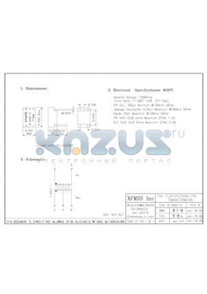 XF70061T3 datasheet - T1/CEPT/ISDN-PRI TRANSFORMERS