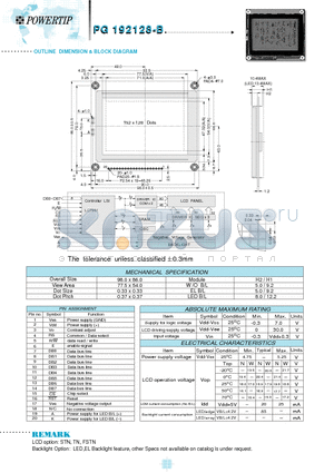 PG192128-B datasheet - OUTLINE DIMENSION & BLOCK DIAGRAM