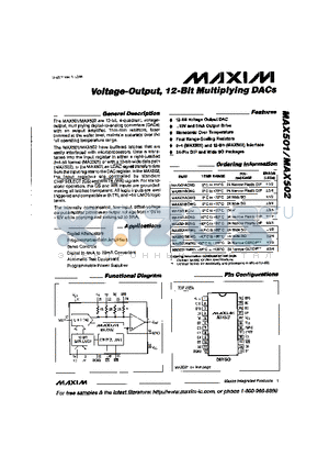 MAX501 datasheet - Voltage-Output, 12-Bit Multiplying DACs