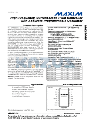 MAX5068 datasheet - High-Frequency, Current-Mode PWM Controller with Accurate Programmable Oscillator