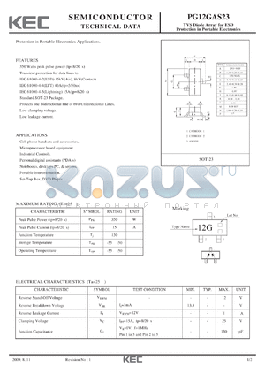 PG12GAS23_09 datasheet - TVS Diode Array for ESD Protection in Portable Electronics