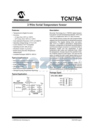 TCN75AVUA713 datasheet - 2-Wire Serial Temperature Sensor