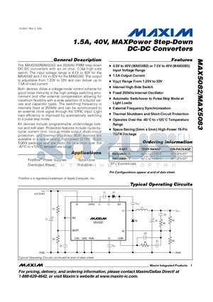 MAX5083 datasheet - 1.5A, 40V, MAXPower Step-Down DC-DC Converters