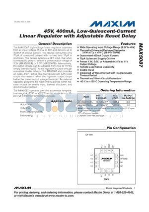 MAX5087_08 datasheet - 45V, 400mA, Low-Quiescent-Current Linear Regulator with Adjustable Reset Delay
