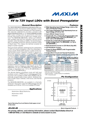 MAX5093AATE+ datasheet - 4V to 72V Input LDOs with Boost Preregulator