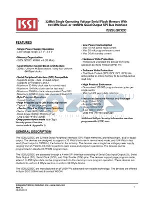 IS25LQ032C datasheet - 32Mbit Single Operating Voltage Serial Flash Memory With