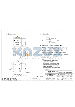 XF8006-12 datasheet - T1/CEPT/ISDN-PRI TRANSFORMER