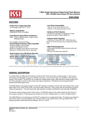 IS25LD040 datasheet - 4 Mbit Single Operating Voltage Serial Flash Memory