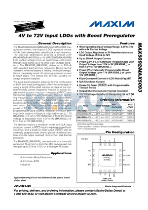 MAX5092AATE+ datasheet - 4V to 72V Input LDOs with Boost Preregulator