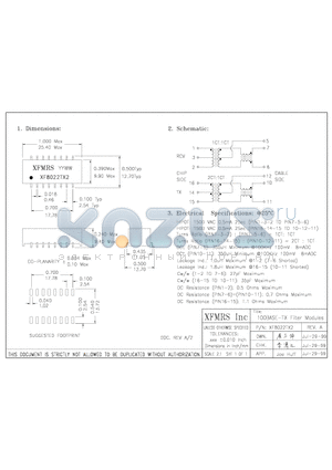 XF8022TX2 datasheet - 100BASE-TX Filter Modules