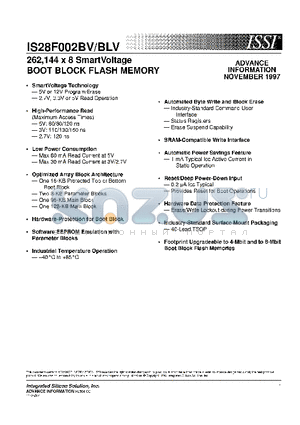 IS28F020BVB datasheet - 262,144 x 8 SmartVoltage BOOT BLOCK FLASH MEMORY