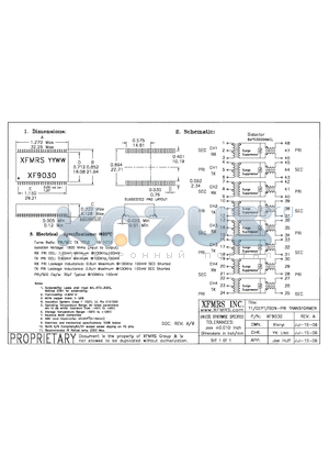 XF9030 datasheet - T1/CEPT/ISDN-PRI TRANSFORMER