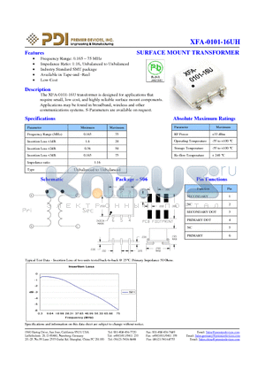 XFA-0101-16UH datasheet - SURFACE MOUNT TRANSFORMER