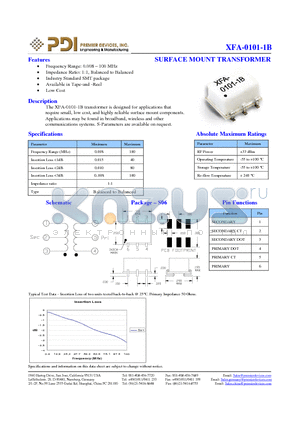 XFA-0101-1B datasheet - SURFACE MOUNT TRANSFORMER